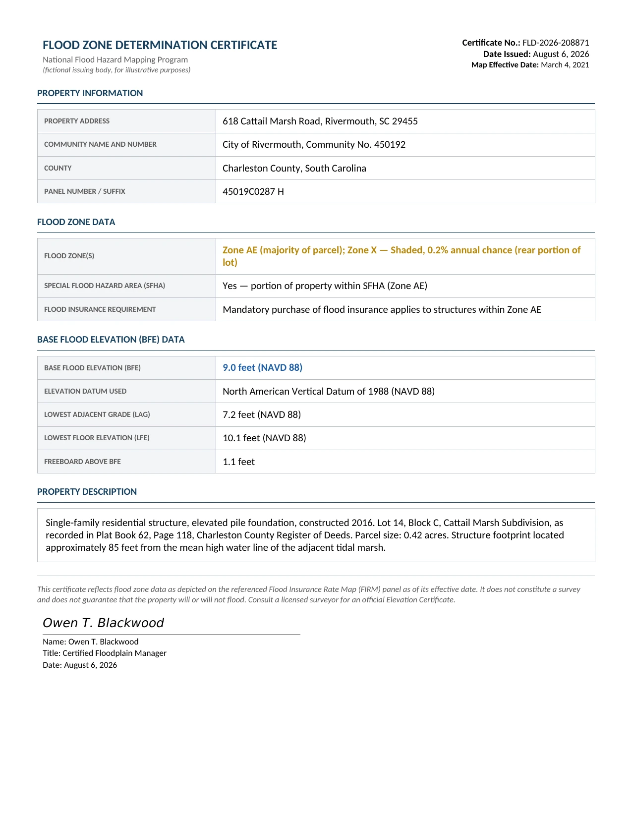 Sample Flood Certificates document