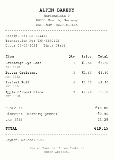 Sample Receipt document