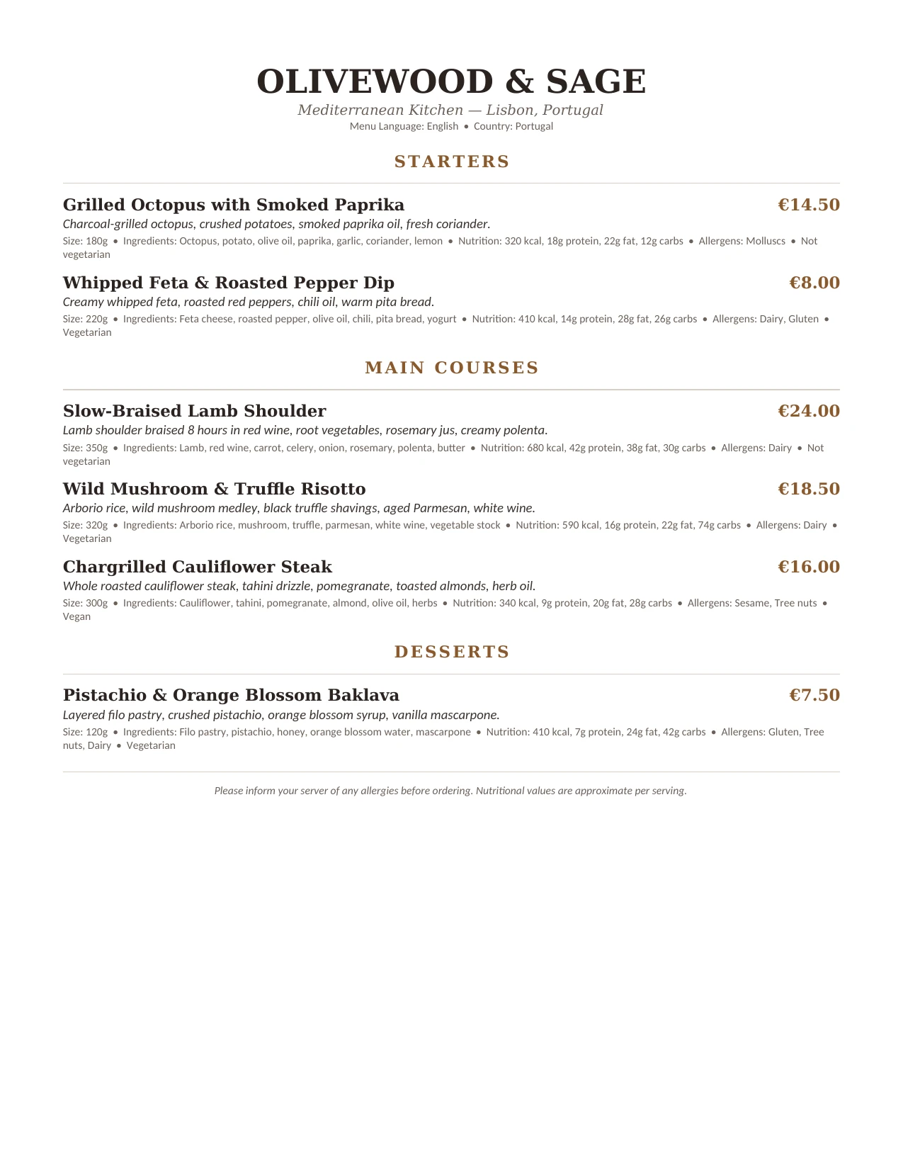Sample Menu Cards document