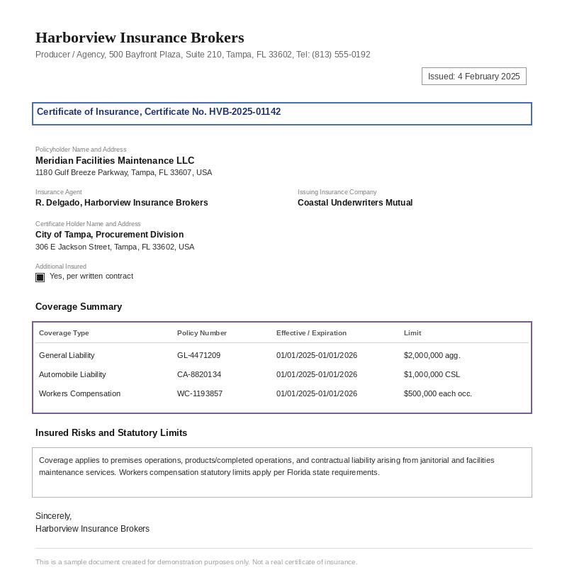 Sample Certificate Of Insurance document